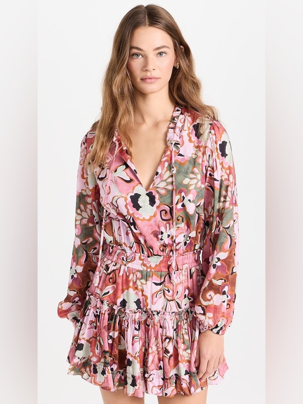 NWT  MISA Lorena Cotton Blend Mini Dress in Pink Tiered MSRP 330